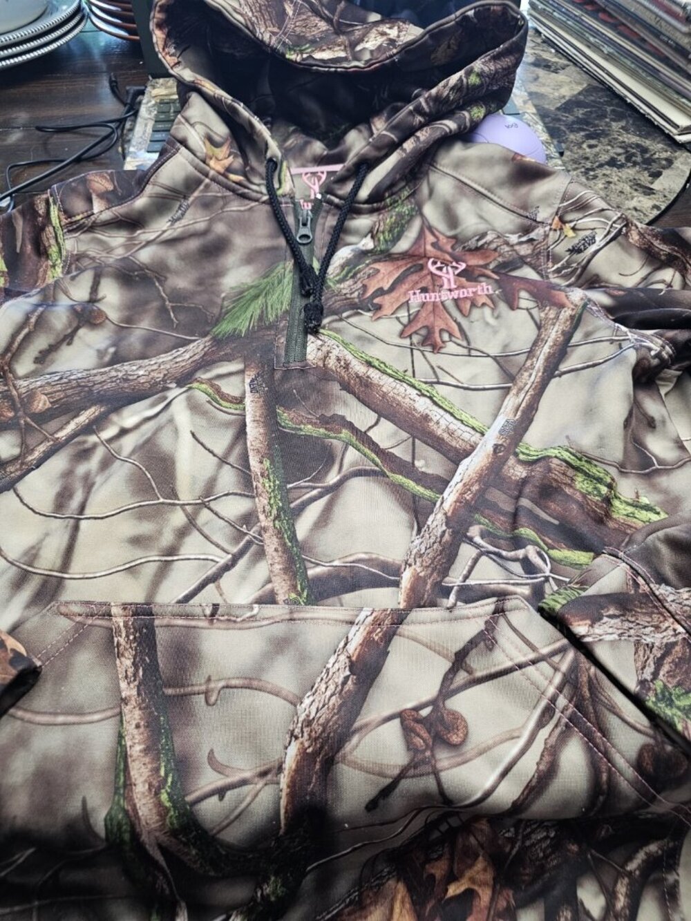 Huntworth Camo Camouflage 1/4 Zip Hooded Jacket Women's Size Medium